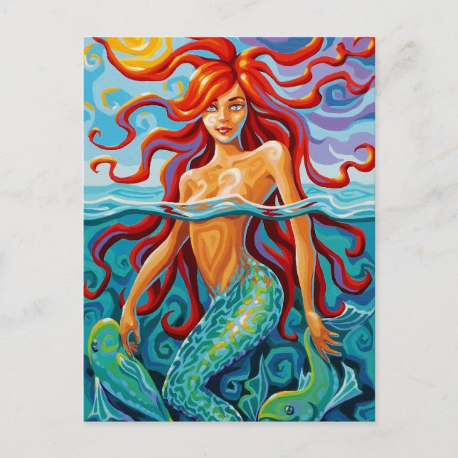 Swirl Spirits Mermaid Postcard Ocean Fish Beach (Front)