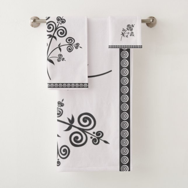 Swirl Style Flora & Foliage in Ornamental Pattern Bath Towel Set (Insitu)