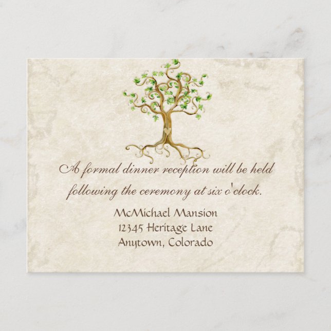Swirl Tree Root Antiqued Sage Reception Invite (Front)
