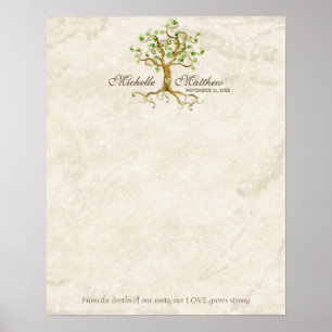 Swirl Tree Roots Antique Tan Wedding Signing Sheet Poster