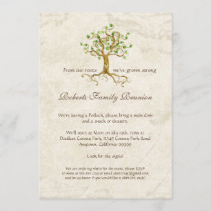 Swirl Tree Roots Antiqued Family Reunion Invite