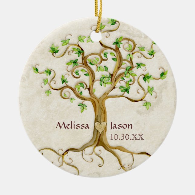 Swirl Tree Roots Antiqued Family Reunion Invite Ceramic Tree Decoration (Front)