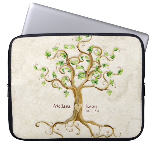 Swirl Tree Roots Antiqued Family Reunion Invite Laptop Sleeve (Front)