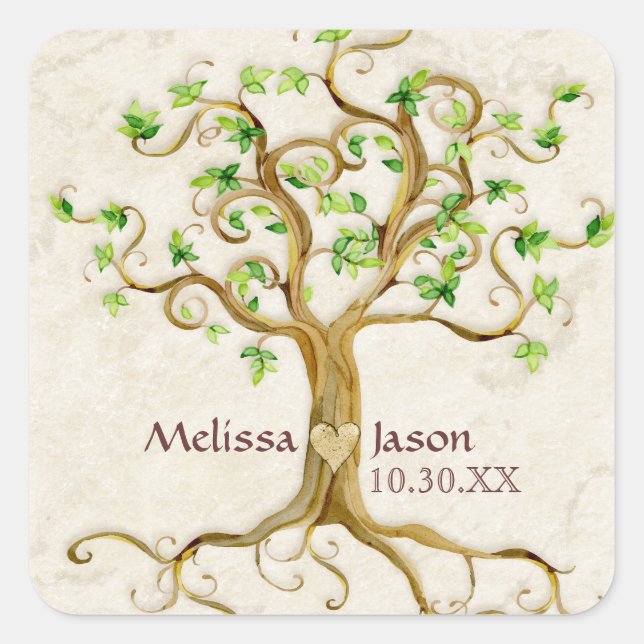 Swirl Tree Roots Antiqued Family Reunion Invite Square Sticker (Front)