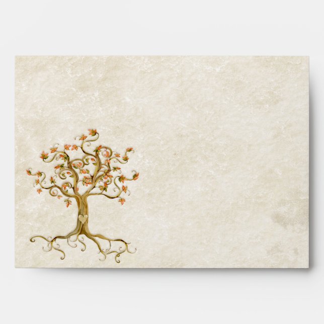 Swirl Tree Roots Antiqued Parchment Wedding Envelope (Front)