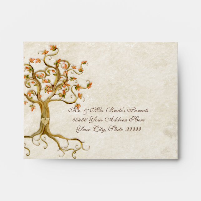Swirl Tree Roots Antiqued Parchment Wedding Envelopes (Front)