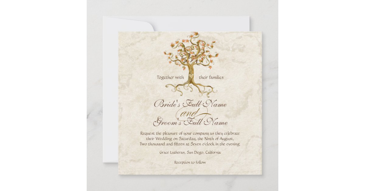 Swirl Tree Roots Antiqued Parchment Wedding Invitation | Zazzle.com.au