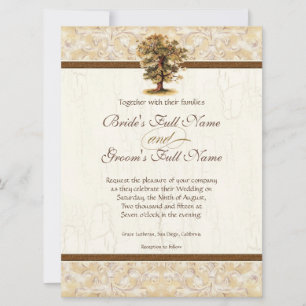 Swirl Tree Roots Antiqued Parchment Wedding Invitation