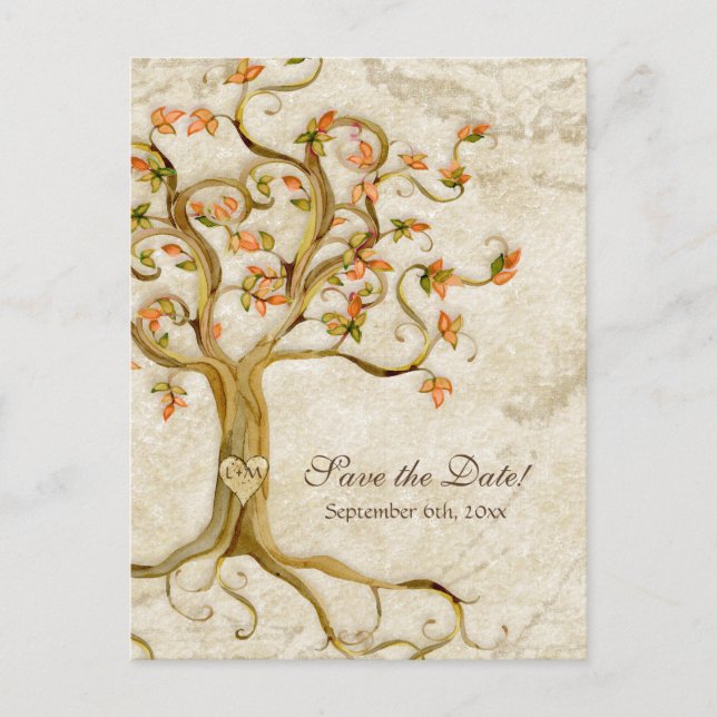 Swirl Tree Roots Antiqued Parchment Wedding Save Announcement Postcard (Front)