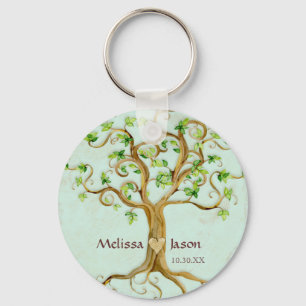 Swirl Tree Roots Antiqued Personalised Names Heart Key Ring