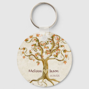 Swirl Tree Roots Antiqued Personalised Names Heart Key Ring