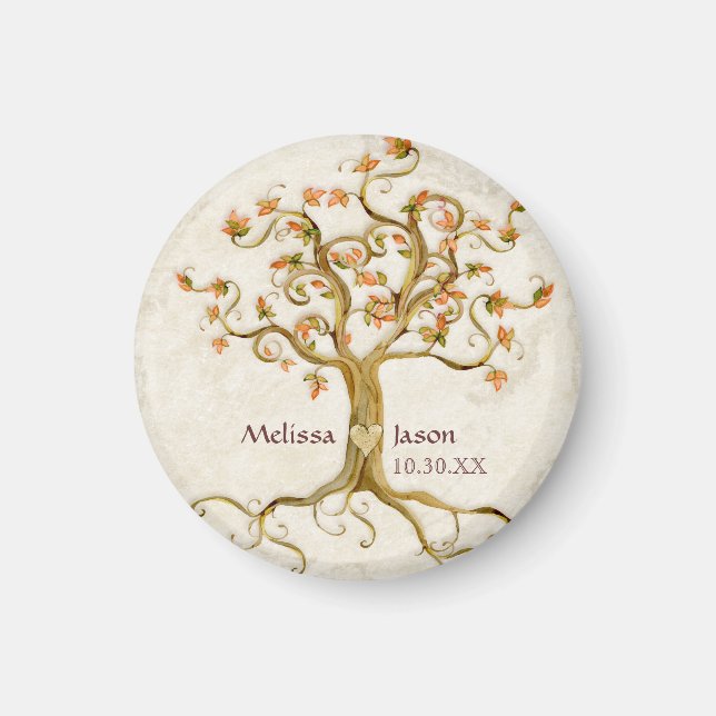 Swirl Tree Roots Antiqued Personalised Names Heart Magnet (Front)