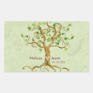 Swirl Tree Roots Antiqued Personalised Names Heart Rectangular Sticker