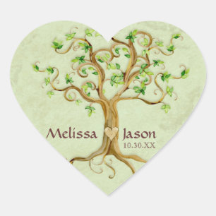 Swirl Tree Roots Antiqued Personalised Names Heart Sticker