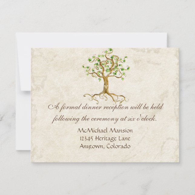 Swirl Tree Roots Antiqued Reception Invite Card (Front)