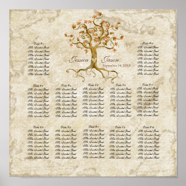 Swirl Tree Roots Antiqued Reception Seating Chart (Front)