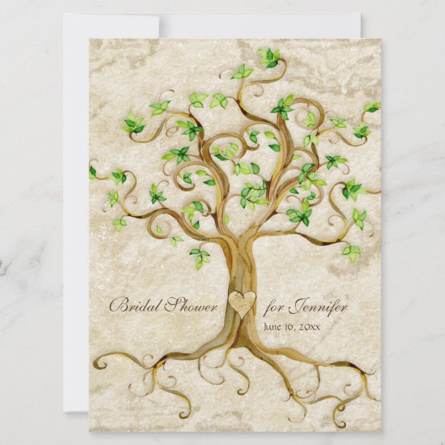 Swirl Tree Roots Antiqued Tan Bridal Shower Invitation (Front)