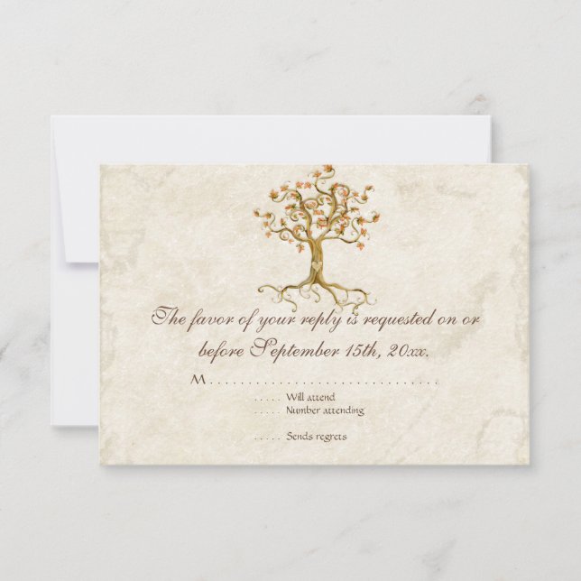 Swirl Tree Roots Antiqued Tan RSVP Response Card (Front)