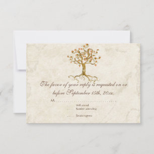 Swirl Tree Roots Antiqued Tan RSVP Response Card