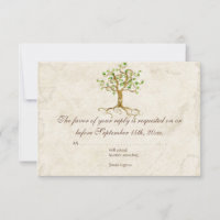 Swirl Tree Roots Antiqued Tan RSVP Response Card