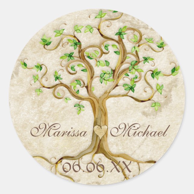 Swirl Tree Roots Antiqued Wedding Matching Seals (Front)