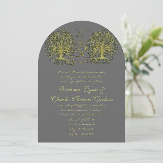 Swirl Tree Roots of Love Wedding Invitation (Standing Front)