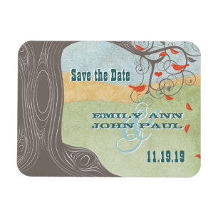 Swirl Tree Wood Love Birds Grain Save the Date Magnet