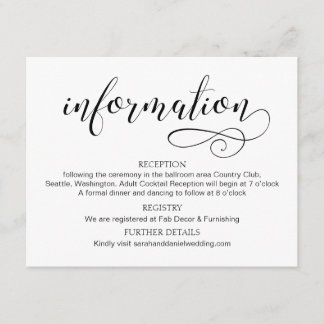 Swirl Typography Wedding Information Card Script