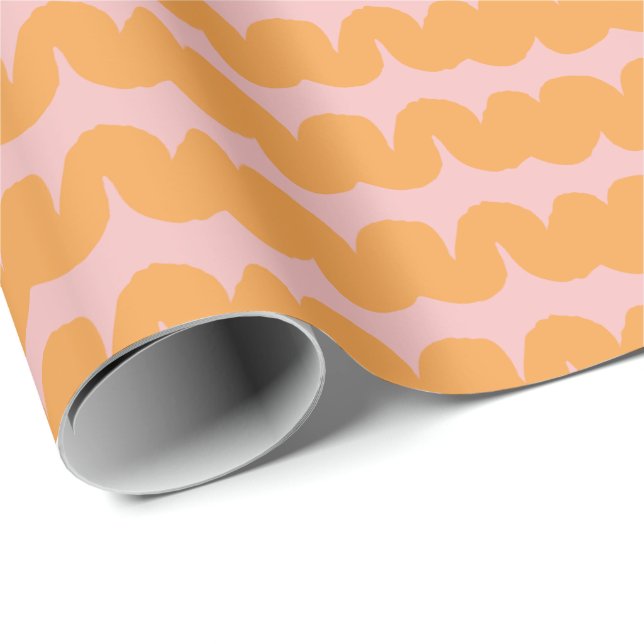 Swirl Wave Stripe Pink Orange Wrapping Paper (Roll Corner)