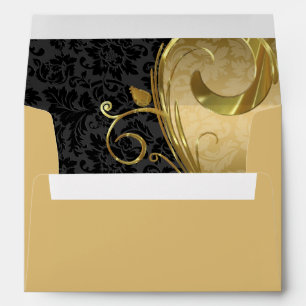 Swirl With Gold And Black Damask Envelope