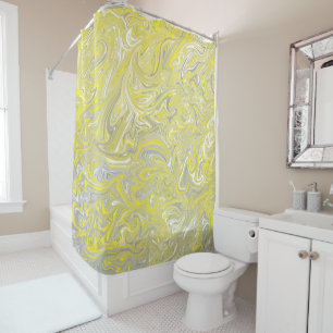 Swirl Yellow and Grey Grey Shower Curtain