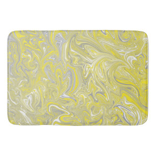 Swirl Yellow and Grey Grey Shower Curtain Bath Mat