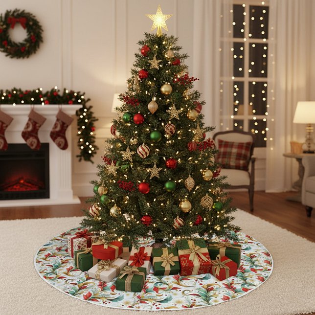 Swirled christmas floral brushed polyester tree skirt (Creator Uploaded)