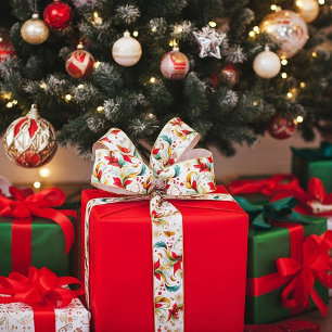 Swirled christmas floral satin ribbon