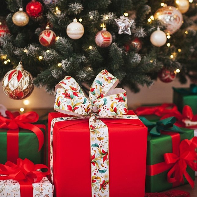 Swirled christmas floral satin ribbon (Creator Uploaded)