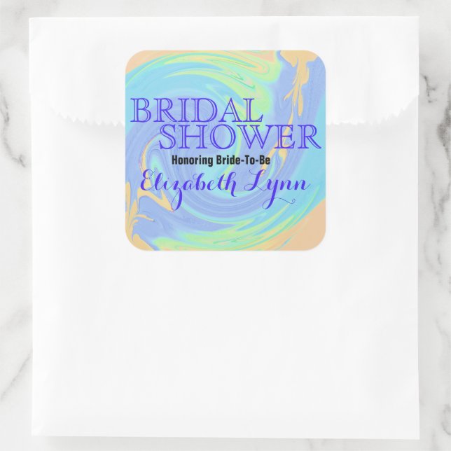 Swirled Colourful Pastel Bridal Shower Square Sticker (Bag)