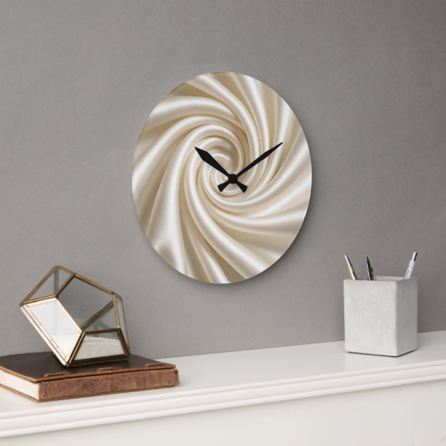 Swirled Ivory Satin Fabric Abstract Large Clock (Office)