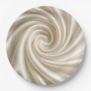 Swirled Ivory Satin Fabric Abstract Paper Plate