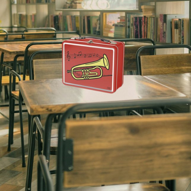Swirled Music Staff Trumpet Drawing | Initials Metal Lunch Box (Creator Uploaded)