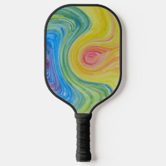 Swirled Rainbow Abstract Painting Pickleball Paddle