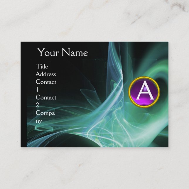SWIRLGEM MONOGRAM Vibrant black green purple Business Card (Front)