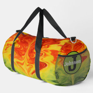 Swirling Abstract Fire Gear Monogram Personalised Duffle Bag