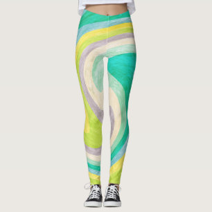 Swirling Abstract in Green, Yellow, and Aqua Leggings