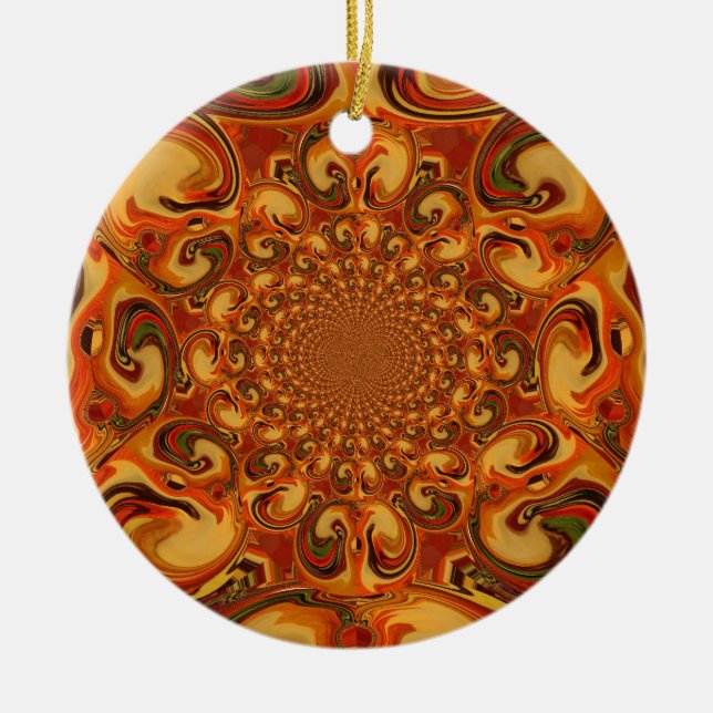 Swirling Abstract  orange, brown, and green tones  Ceramic Ornament (Front)