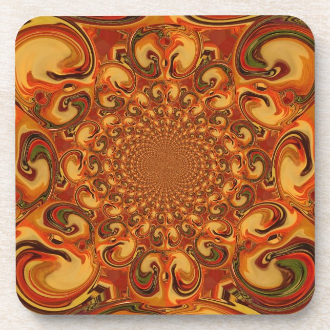 Swirling Abstract  orange, brown, and green tones  Coaster (Front)