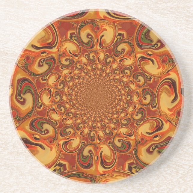 Swirling Abstract  orange, brown, and green tones  Coaster (Front)