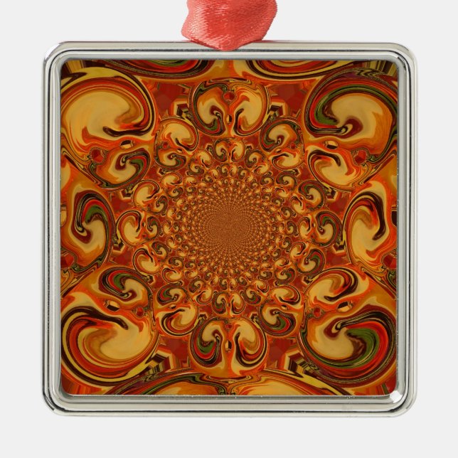 Swirling Abstract  orange, brown, and green tones  Metal Ornament (Front)
