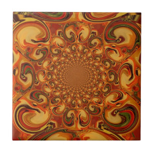 Swirling Abstract orange, brown, and green tones Tile
