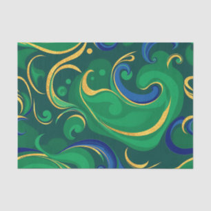 Swirling Abstract Pattern in Rich Green and Gold Tissue Paper