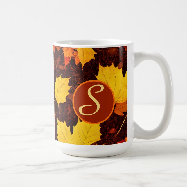 Swirling Autumn Leaves Monogram Coffee Mug (Right)